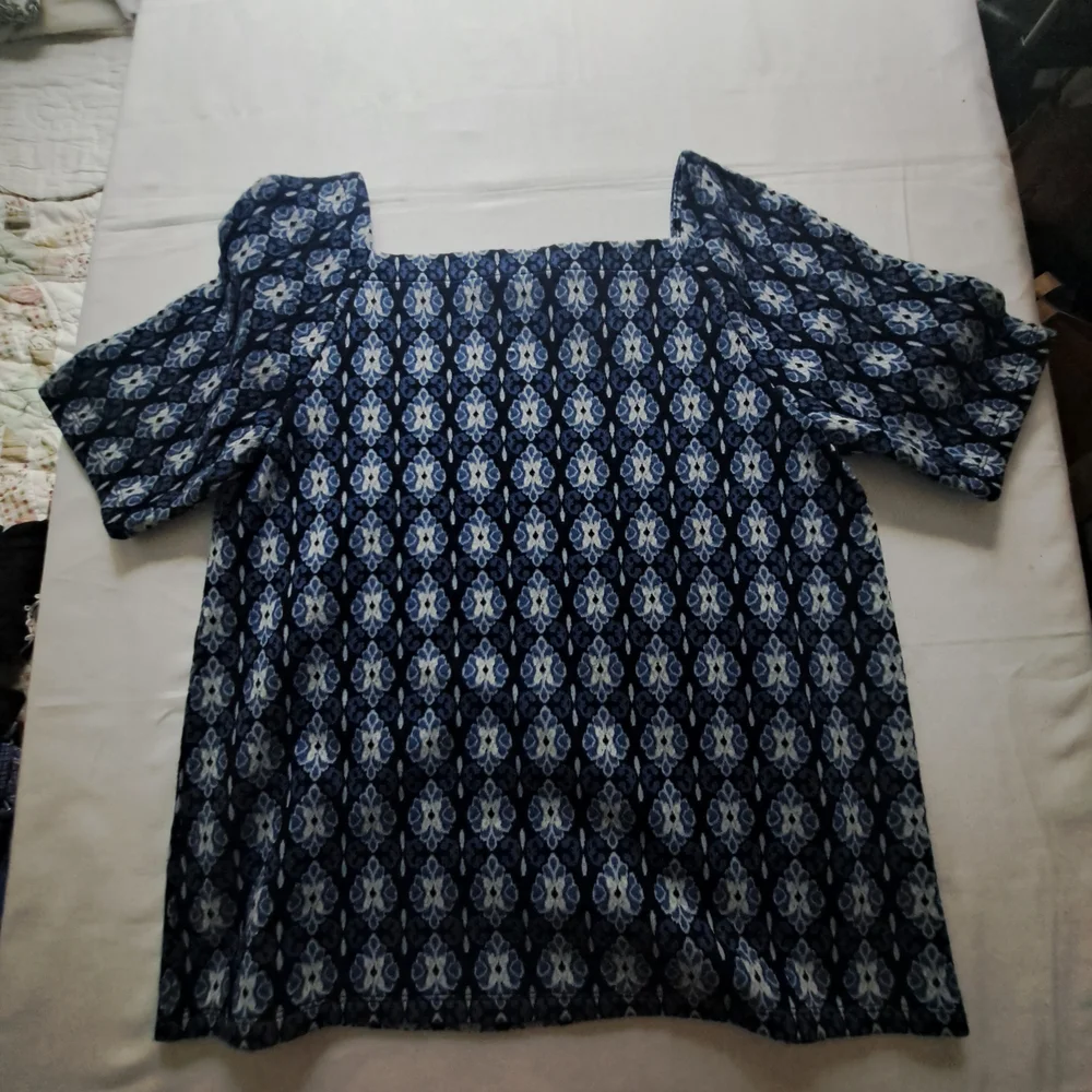 LOFT Square Neck Puff Sleeve Blouse Women's Size‎ S Blue Floral Print